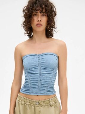 BDG Urban Outfitters Ruched Bandeau Tube Top Womens Medium Floral Knit Cinched